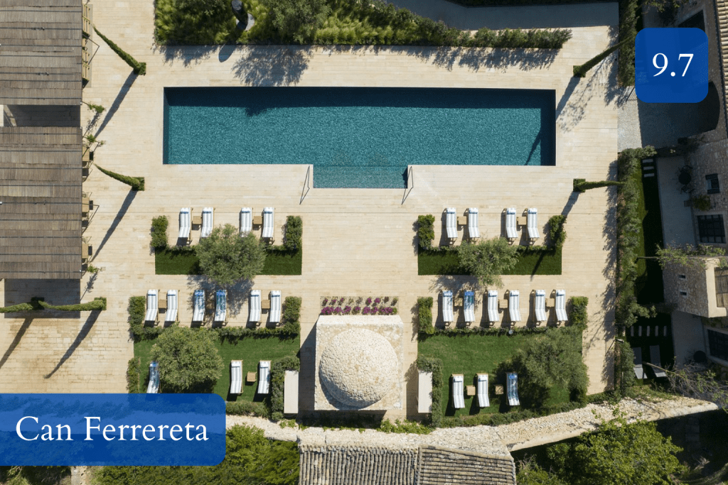 cypress-lined garden pool and art-filled stone interiors