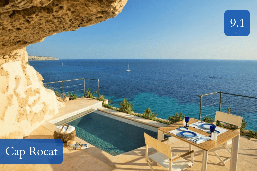 cliff-edge suite terrace with small private pool overlooking the sea