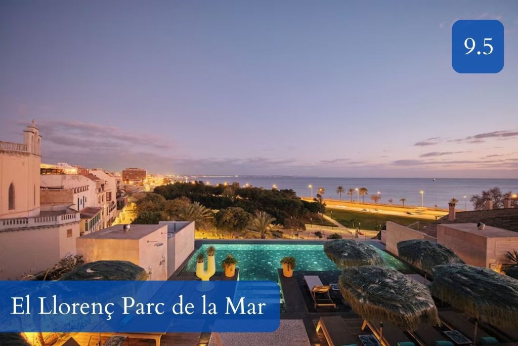 rooftop pool with bay and cathedral views