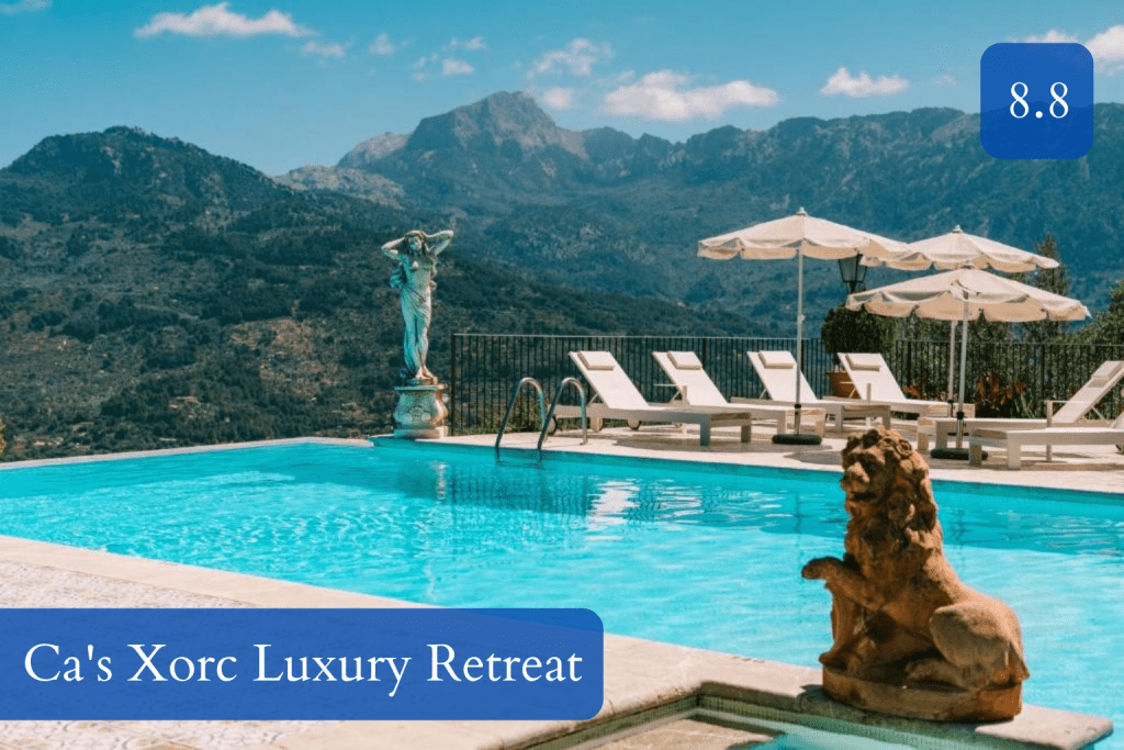 infinity pool looking across the Sóller Valley and mountains