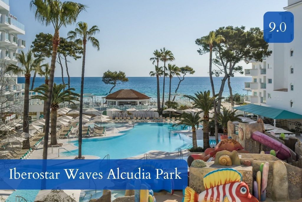 family beachfront resort with water-play area