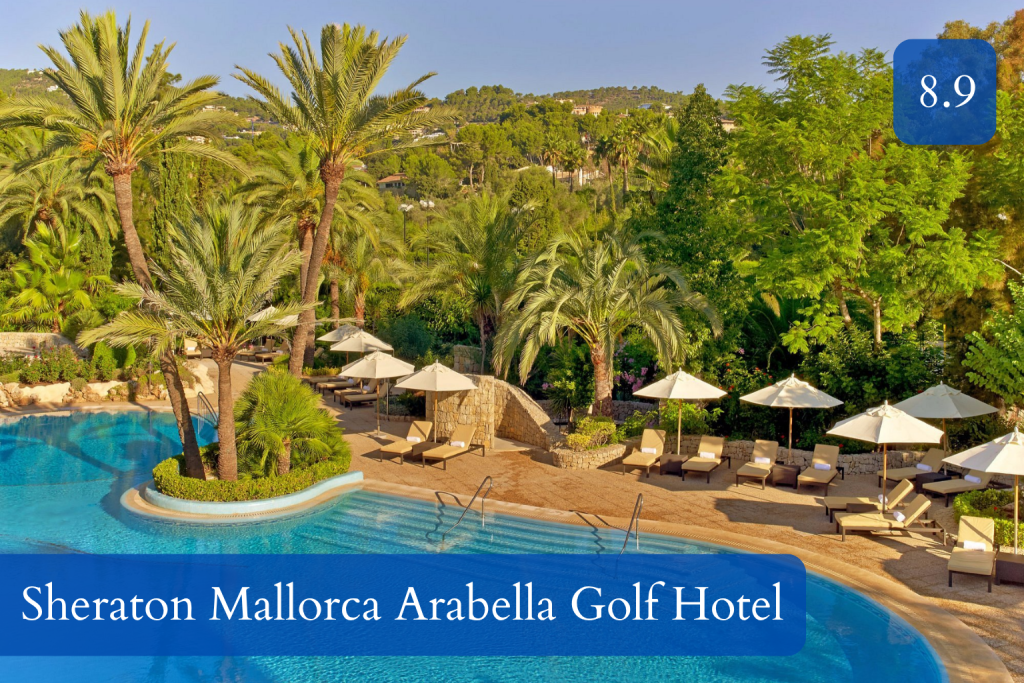 green resort grounds, family pool and slides near Palma