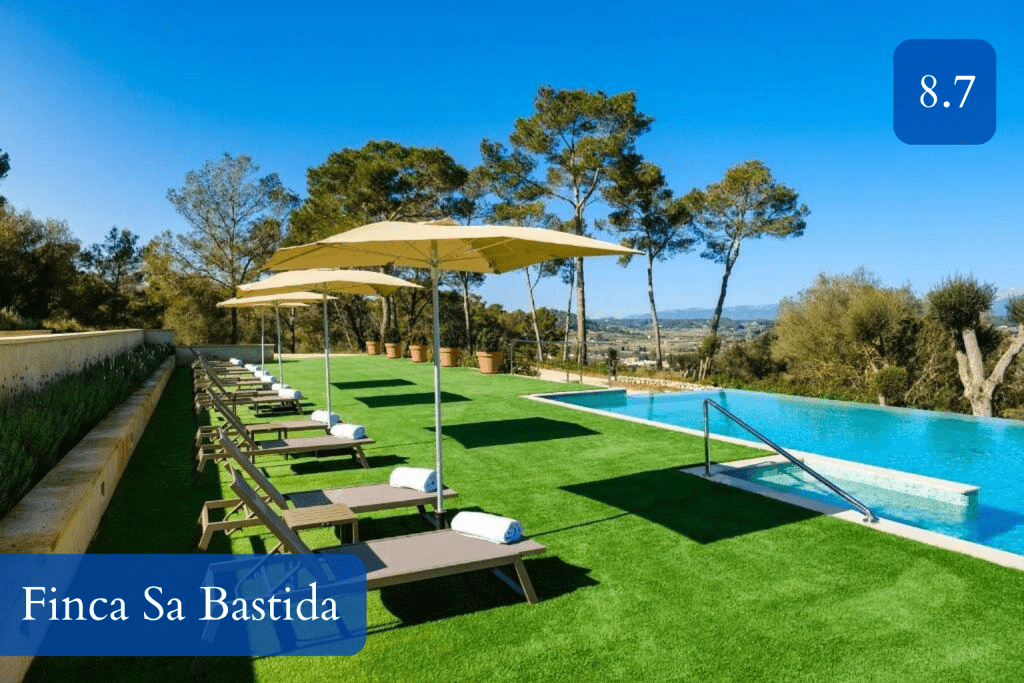 countryside infinity pool and restored finca buildings