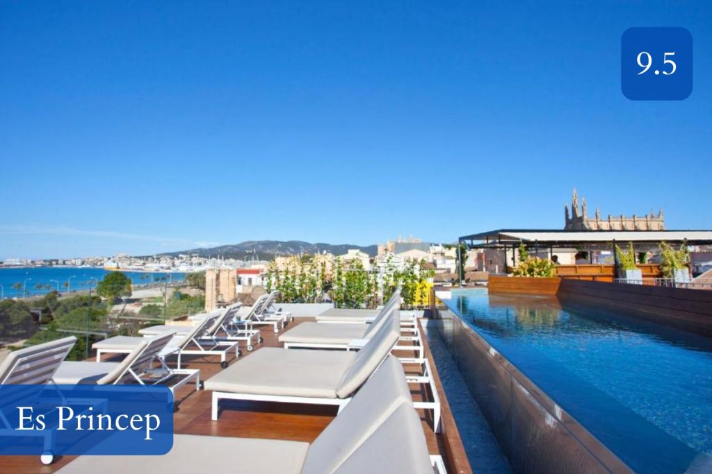 rooftop terrace with views over Palma’s sea wall and bay
