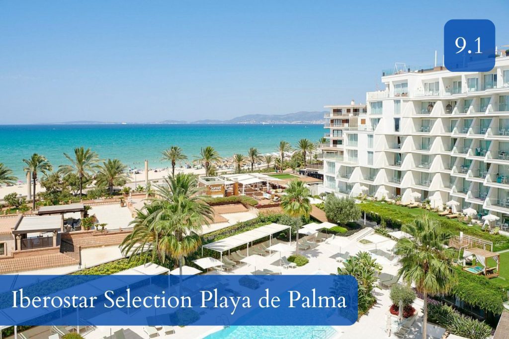 elegant beachfront hotel with rooftop and the wide Playa de Palma beach