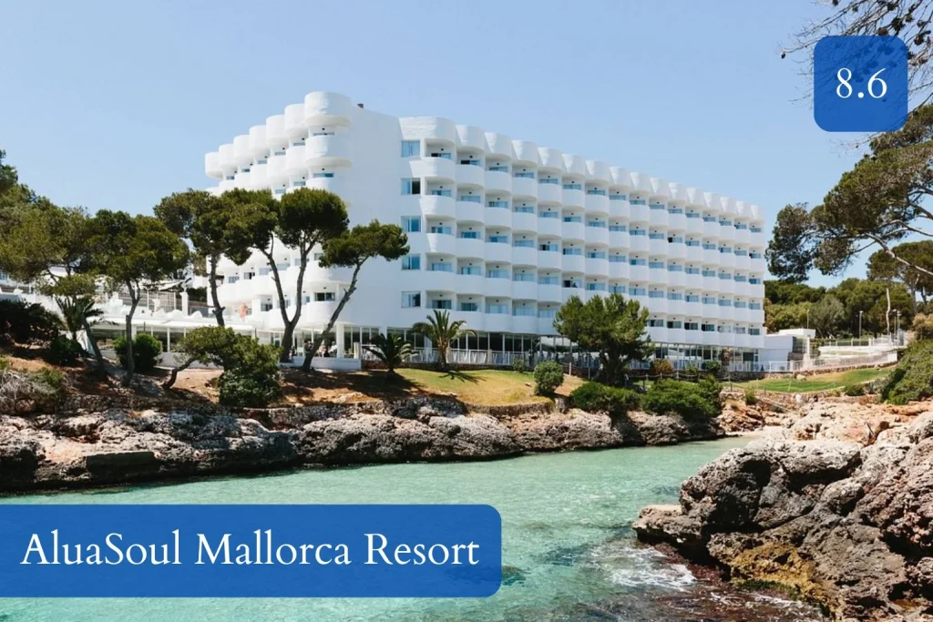 Seafront hotel overlooking a turquoise cove at AluaSoul Mallorca Resort in Cala Egos, Mallorca