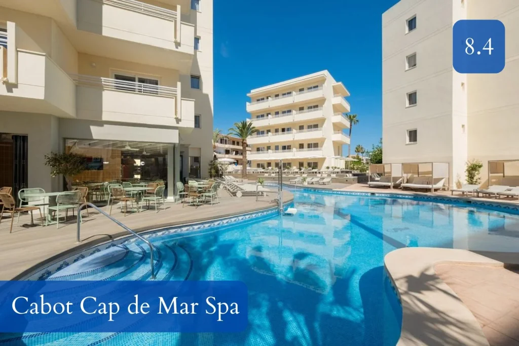 Swimming pool and modern facilities at Cabot Cap de Mar Spa in Cala Bona, Mallorca.