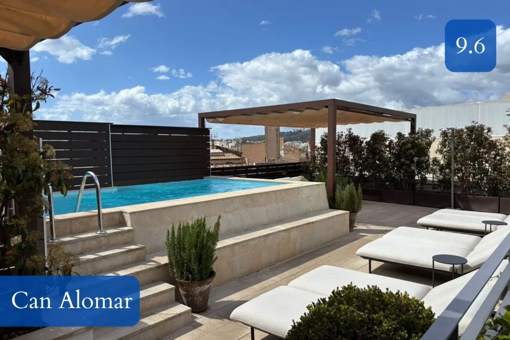 Rooftop terrace and plunge pool at Can Alomar overlooking Palma de Mallorca