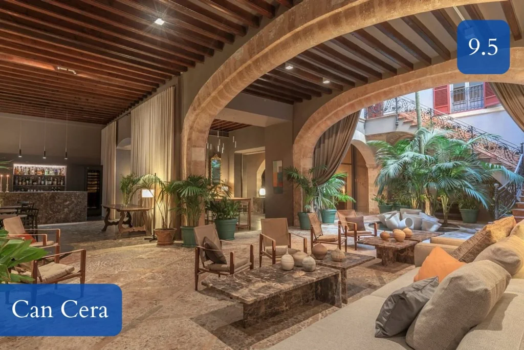 Elegant courtyard lounge inside Can Cera Hotel in Palma de Mallorca Old Town