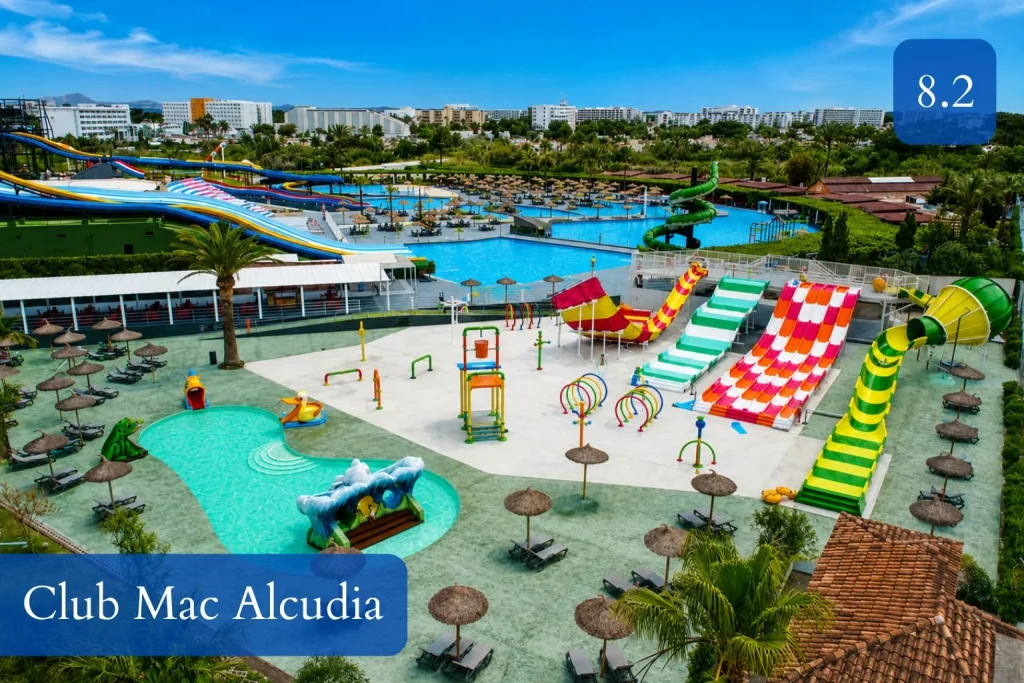 Extensive waterpark and family-friendly pool complex at Club Mac Alcudia in Mallorca