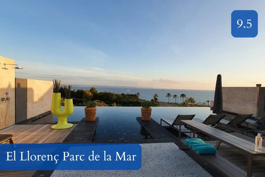 Rooftop infinity pool at El Llorenç Parc de la Mar overlooking the Mediterranean Sea in Palma de Mallorca