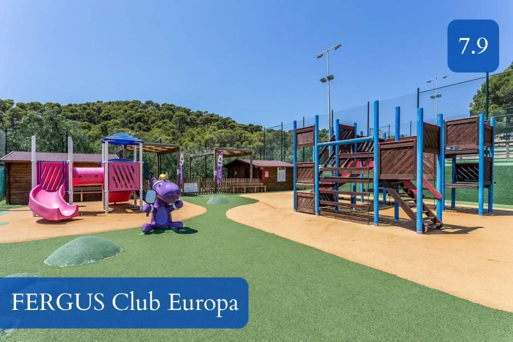 Children's playground with climbing frames and slides at FERGUS Club Europa in Paguera, Mallorca