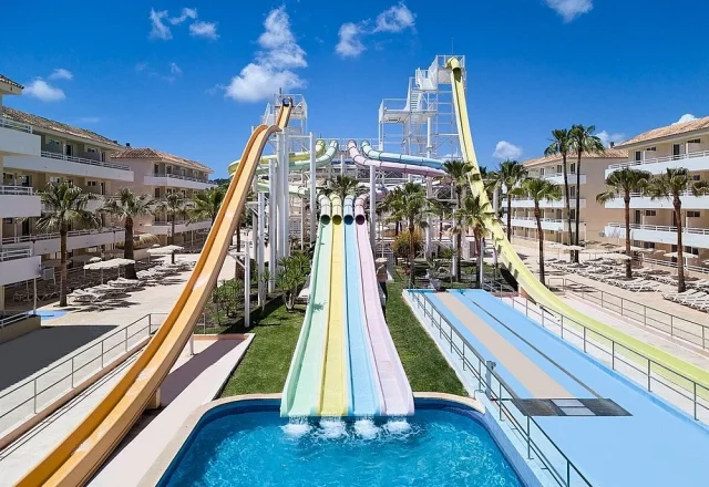 Water slides at FERGUS Club Mallorca Waterpark in Magaluf, Mallorca