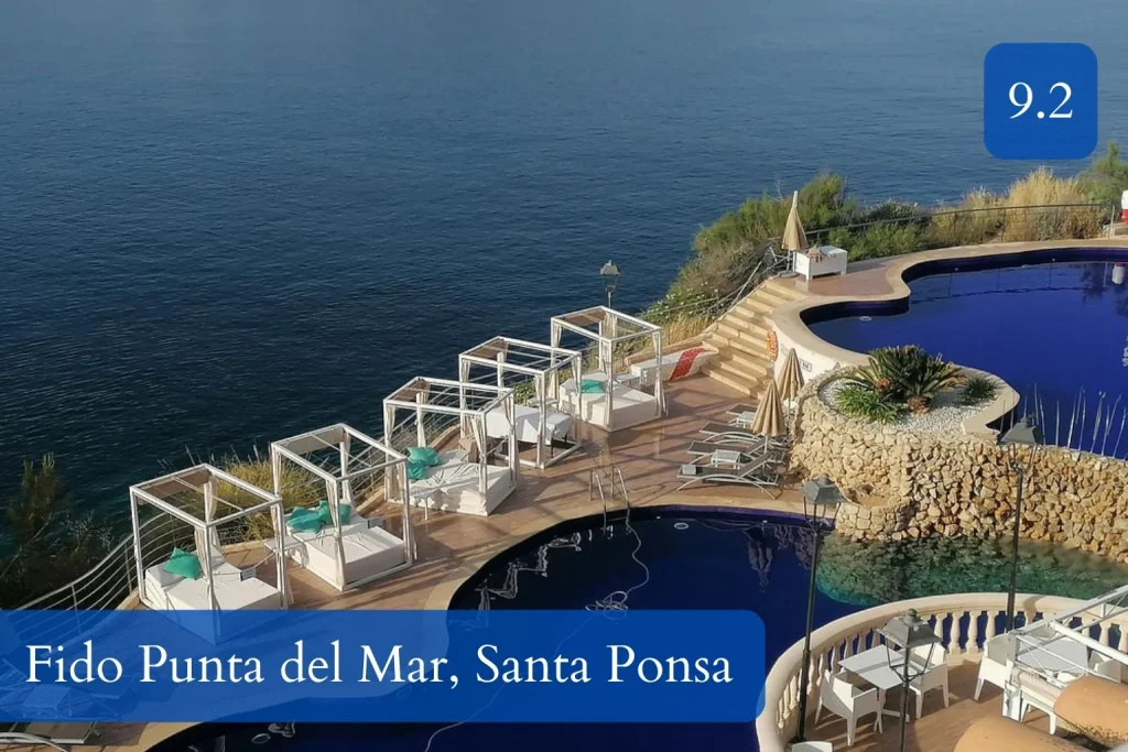 Infinity pools with private cabanas overlooking the sea at Fido Punta del Mar in Santa Ponsa, Mallorca