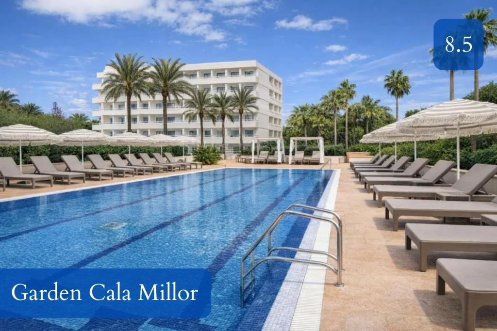 Outdoor swimming pool and sun terrace at Garden Cala Millor in Cala Millor, Mallorca.