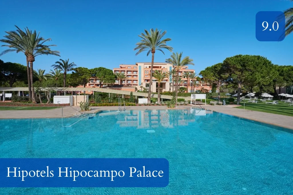 Large outdoor garden swimming pool at Hipotels Hipocampo Palace in Cala Millor, Mallorca.
