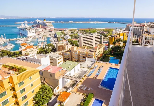 Harbor and sea views from Hotel Amic Horizonte overlooking Palma Marina in Mallorca