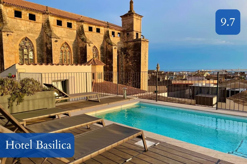 Rooftop pool at Hotel Basilica overlooking Palma Old Town in Mallorca