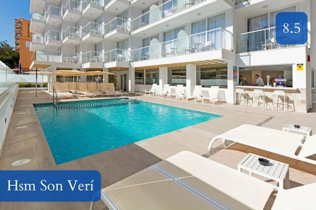Modern outdoor swimming pool at HSM Son Veri in El Arenal, Playa de Palma, Mallorca.