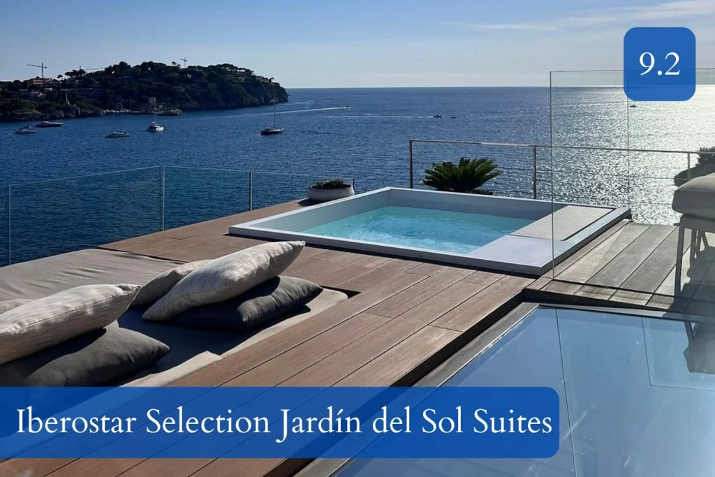 Rooftop jacuzzi terrace with panoramic sea views at Iberostar Selection Jardín del Sol Suites in Costa de la Calma, Mallorca.
