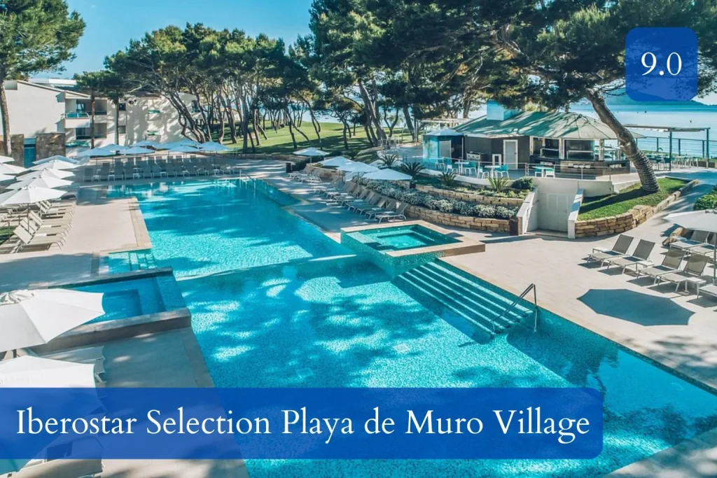 Main outdoor swimming pool at Iberostar Selection Playa de Muro Village in Playa de Muro, Mallorca.
