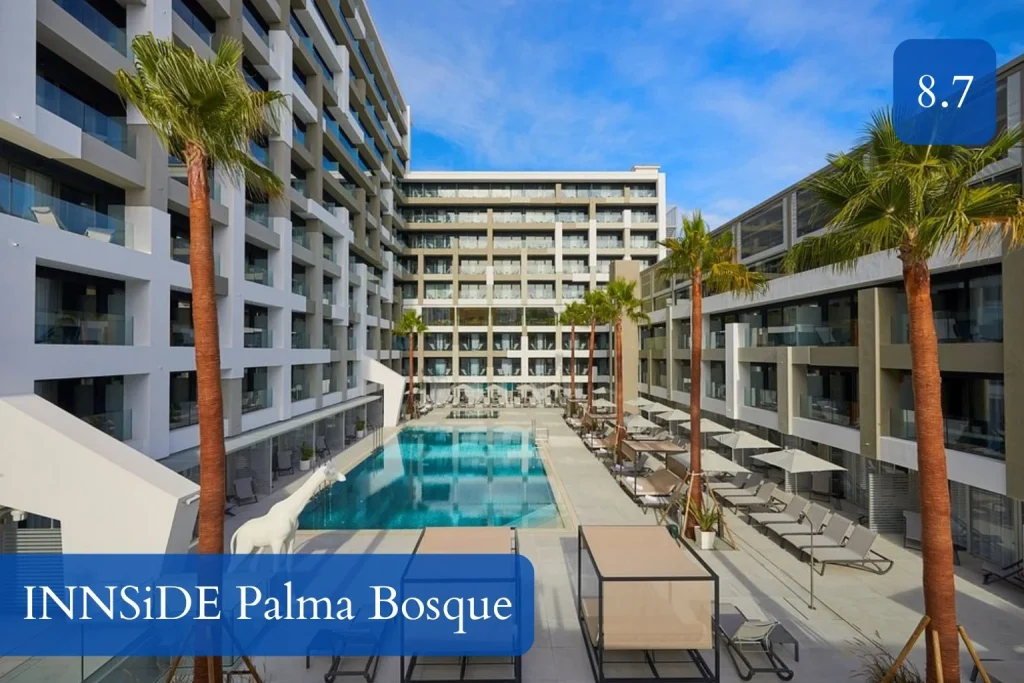 Modern outdoor swimming pool at INNSiDE by Meliá Palma Bosque in Palma, Mallorca.