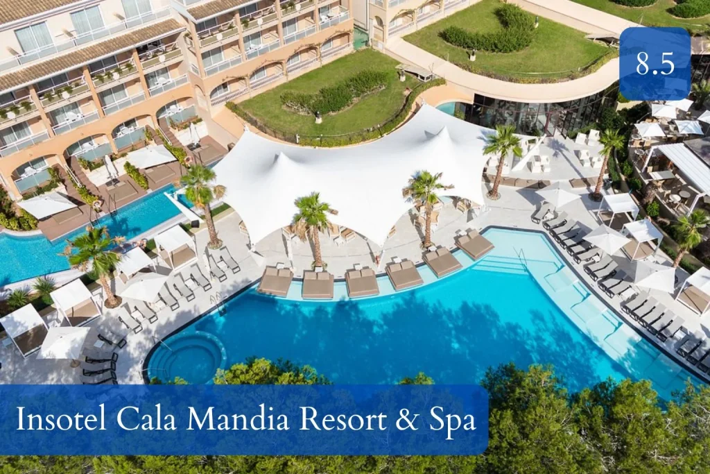 Aerial view of the pool area at Insotel Cala Mandia Resort & Spa in Mallorca