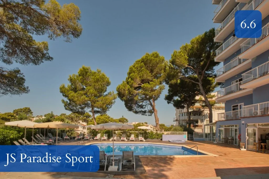 Outdoor swimming pool and sun terrace at JS Paradise Sport hotel in El Arenal, Playa de Palma, Mallorca.
