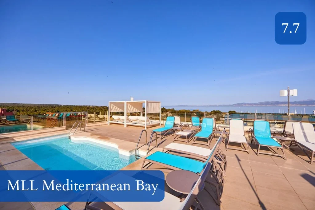 Rooftop swimming pool and panoramic Bay of Palma views at MLL Mediterranean Bay in El Arenal, Mallorca.