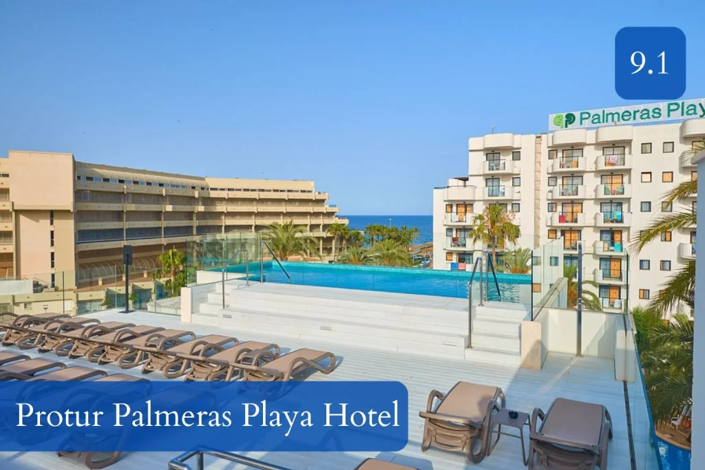 Rooftop infinity pool at Protur Palmeras Playa Hotel in Sa Coma, Mallorca