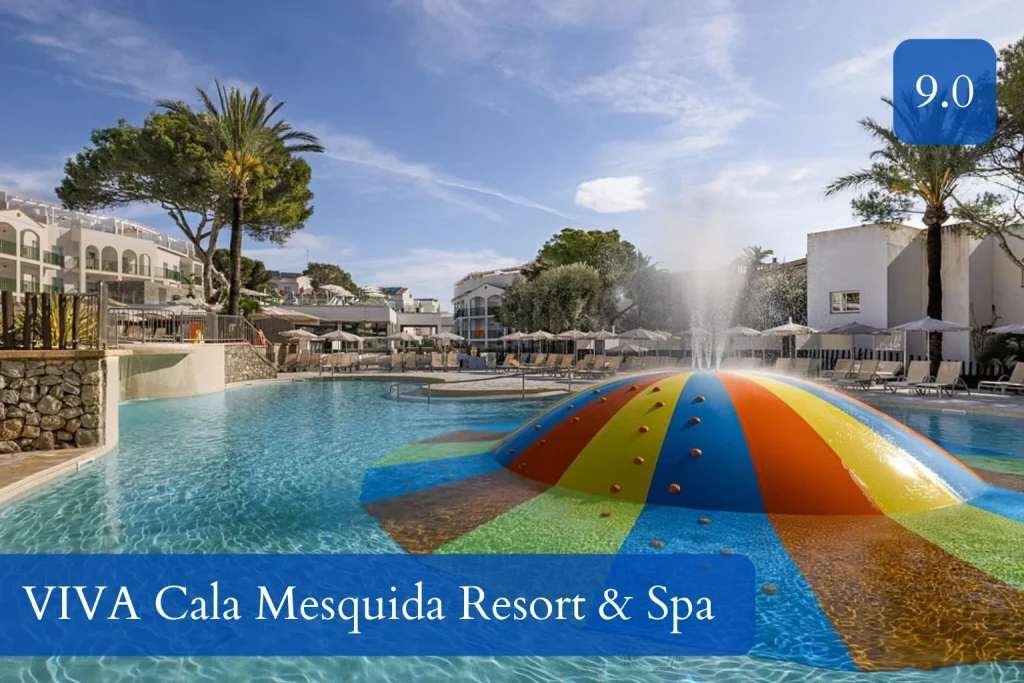 Family splash pool with colorful water play feature at VIVA Cala Mesquida Resort & Spa in Mallorca