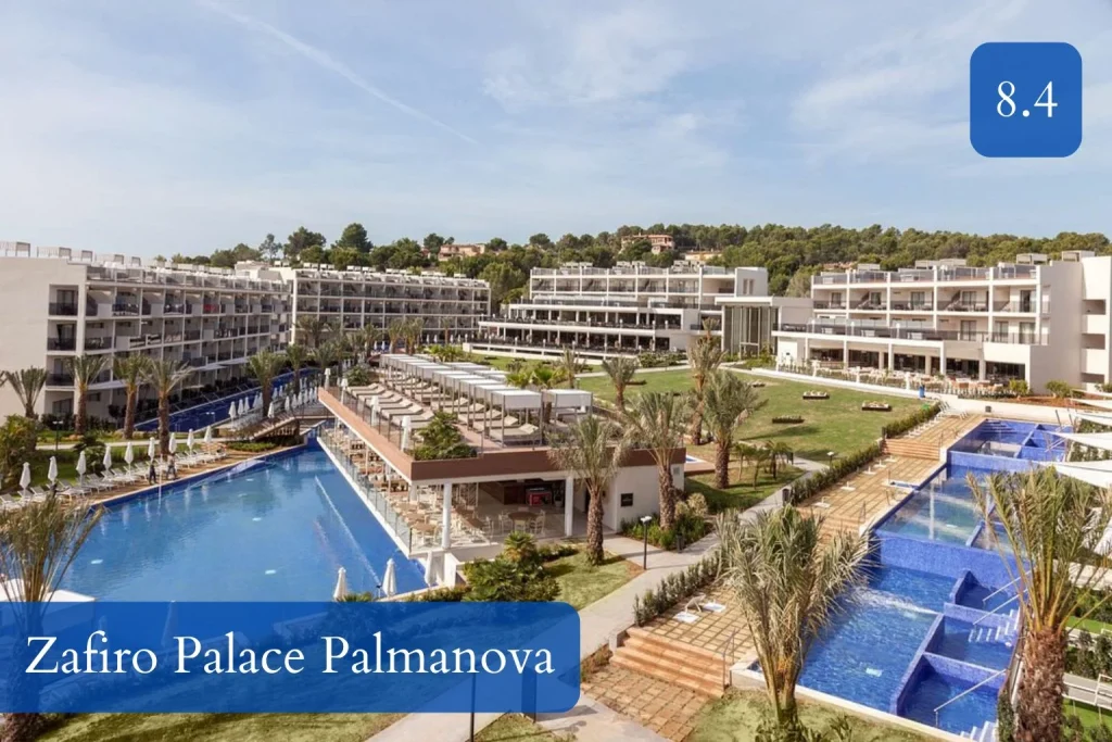 Main lagoon-style swimming pools and landscaped resort grounds at Zafiro Palace Palmanova in Palmanova, Mallorca.