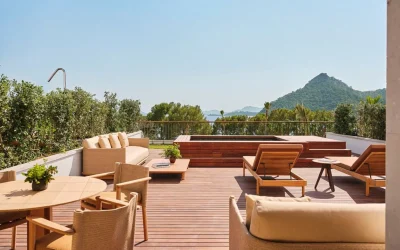 Private terrace with a plunge pool and mountain views at Four Seasons Resort Mallorca at Formentor on the Formentor Peninsula.