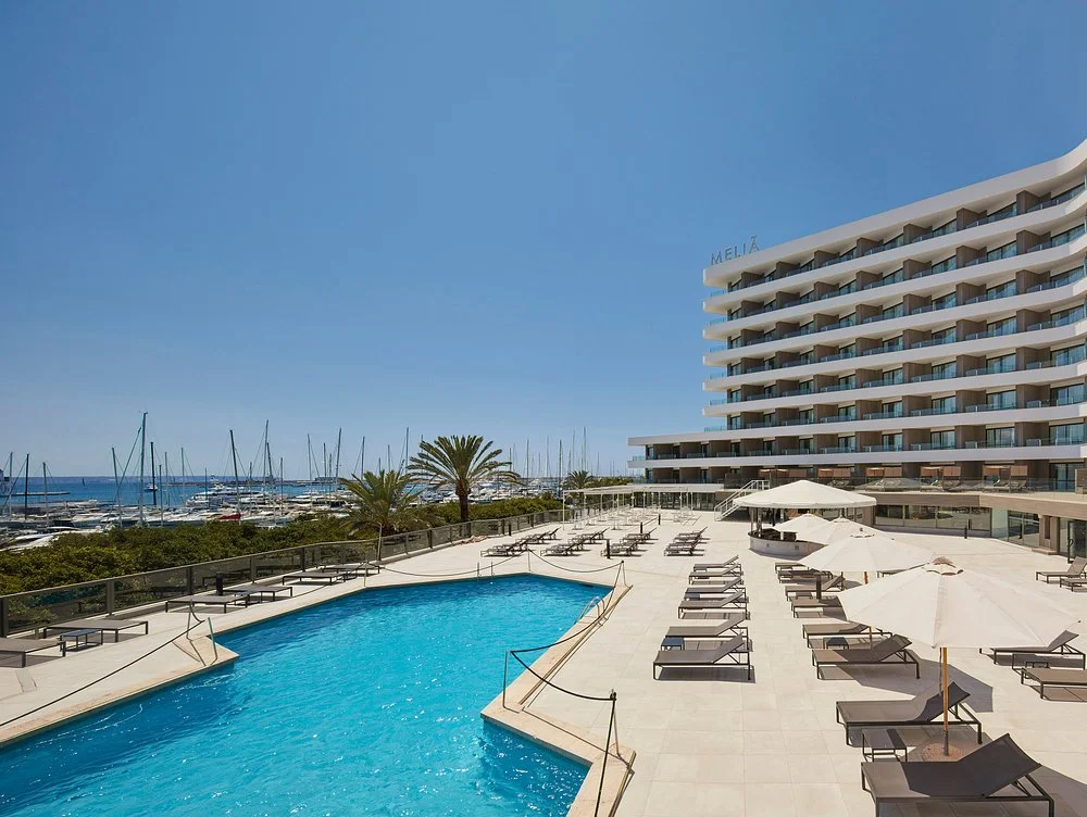 Main pool overlooking Palma Marina at Meliá Palma Marina in Palma de Mallorca.