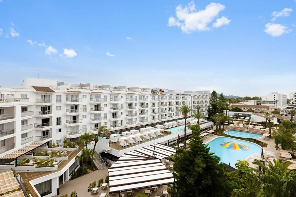Large outdoor swimming pools and sun terrace at VIVA Sunrise in Port d'Alcúdia, Majorca.